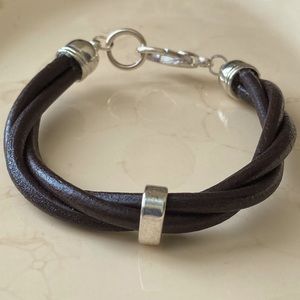 Men’s Twisted Leather Bracelet with Silver Accent